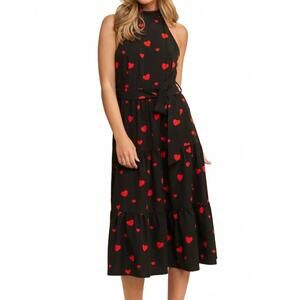 NEW SWEET GENERIS heart print halter dress in black